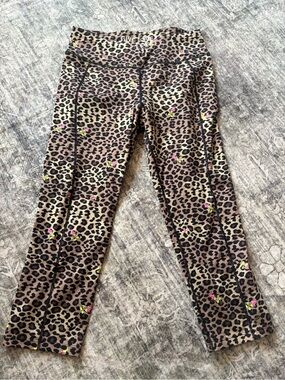 Betsey Johnson Leopard Print Active Leggings with Floral Accents